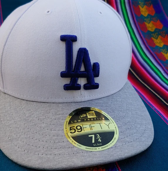 New Era Dodgers 59FIFTY Low Profile 7 3/4 Baseball Cap White Gray and Blue Logo - Picture 15 of 15